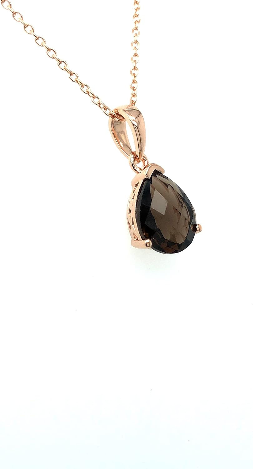 LE VIAN 1 Carat Brown Smoky Quartz Teardrop Pendant Necklace for Women I 14k Rose Gold Plated 925 Sterling Silver Pendant for Her I 18 Inch Chain Necklace with Spring Ring Clasp I Pear Cut Gemstone - Image 4