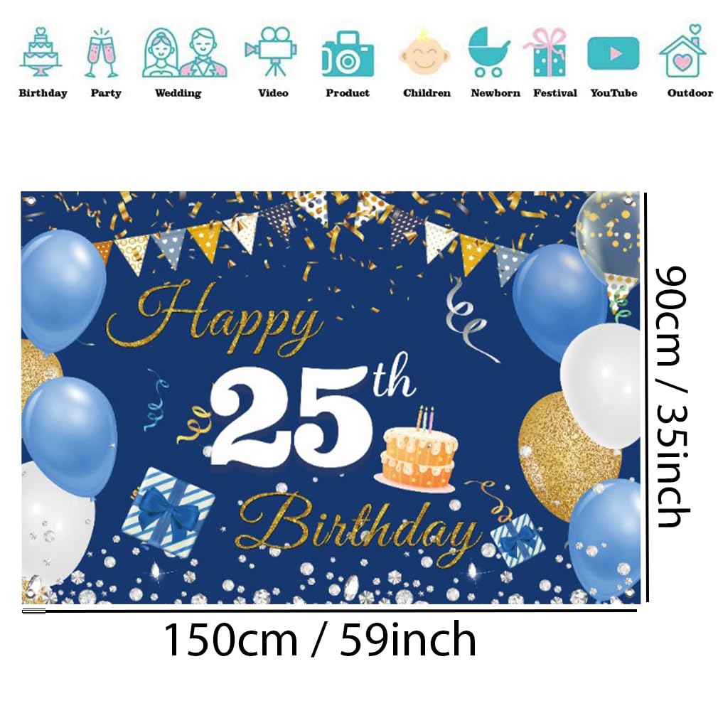 BRT Bearingshui 25. Geburtstag Deko Set – Inkl. Banner, Wimpelkette & Wirbel | Schwarz, Für Männer & Frauen | Party-Dekoration
