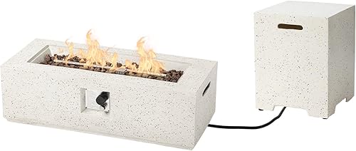 Miniatura 6 de HOMPUS Fogata de propano para exteriores, 50,000 BTU, 42 x 17 pulgadas, mesa rectangular de gas de hormigón para exteriores, muebles sin humo con