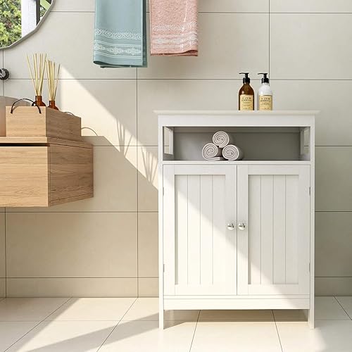 Miniatura 4 de RASOO Armario de almacenamiento de baño, armario organizador independiente blanco para baño, sala de estar (2 puertas y un estante ajustable)