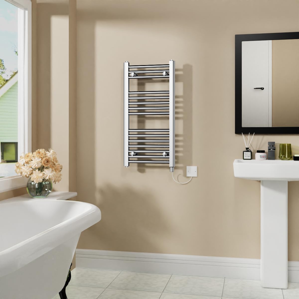 Warmehaus 400W Electric Heated Towel Rail Radiator Chrome - 800x400mm
