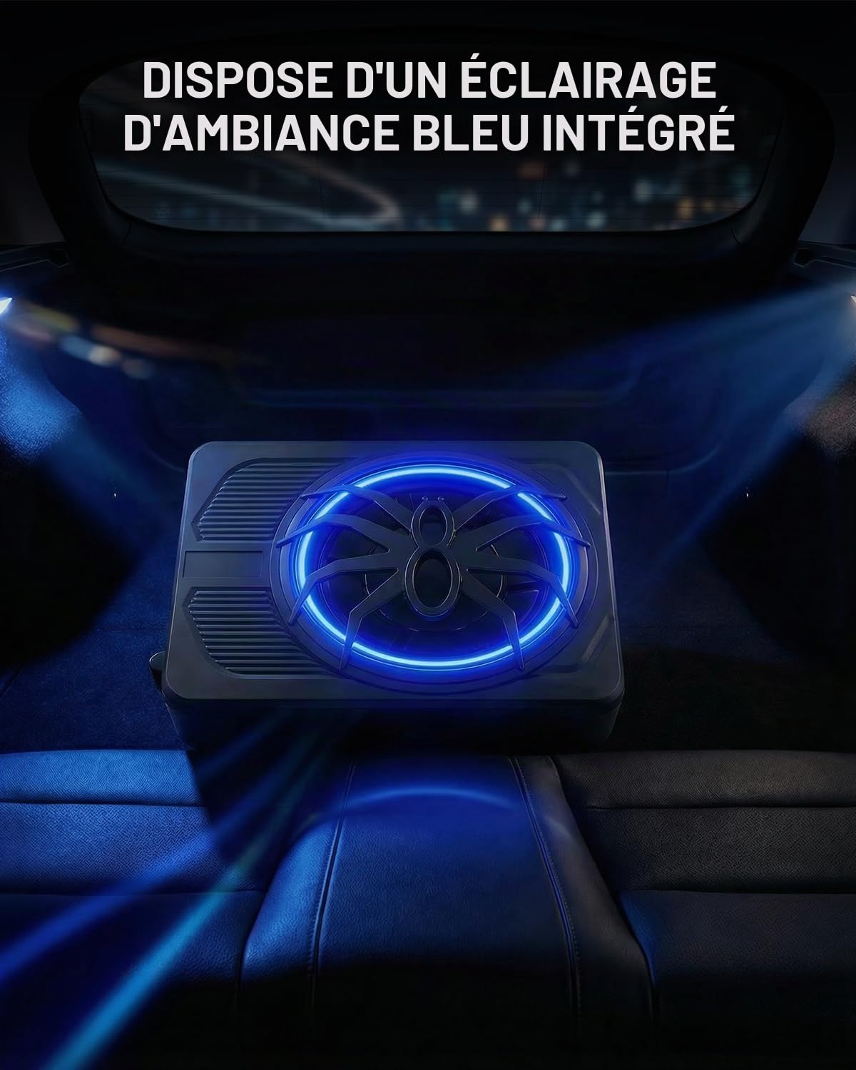 Subwoofer Actif 10 Pouces 1000 W Max avec Éclairage Bleu