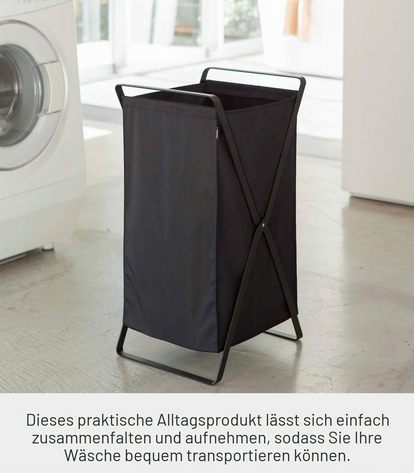 Yamazaki 2485 TOWER Laundry Basket, black, Steel/Polyester/Polypropylene, 30 x 36 x 64 cm