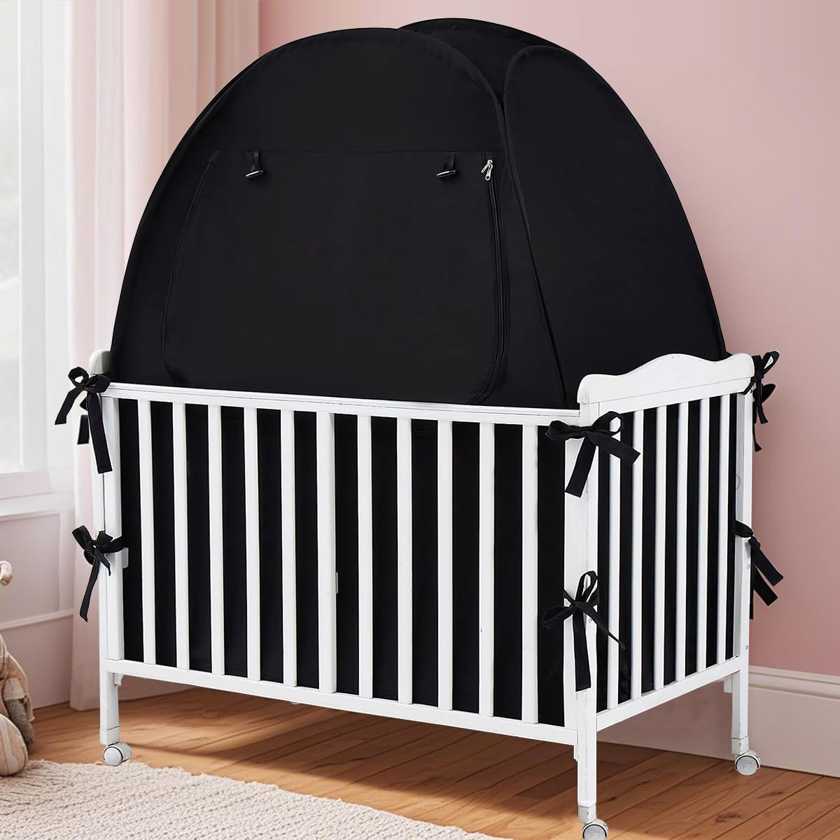 Akiky Pop Up Tent Crib Blackout Tent Mini Crib and Pack N Play Tent Travel Privacy Tent,Blackout Canopy Crib Cover, Sleep Pod for Kids Toddler Baby