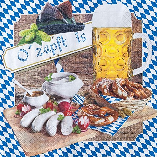 20 Servietten O zapft is/Bayern/Oktoberfest/Raute 33x33cm Cover
