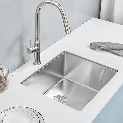 Miniatura 25 de Fregadero de cocina de montaje inferior de 20 x 16 pulgadas, acero inoxidable 304 de un solo tazón, fregadero de cocina pequeño, montaje inferior