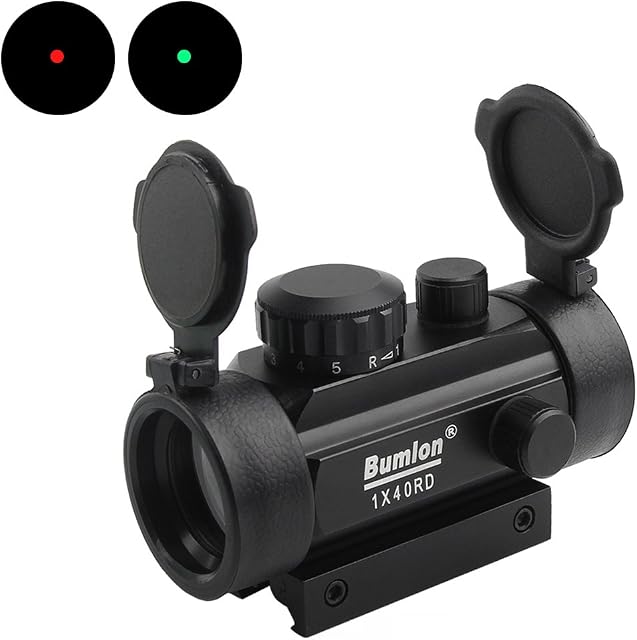 Bumlon Red Green Dot Sight Rifle Scope Reflex Holographic Optics Tactical Fits 11mm/ 20mm Rail with Flip up Lens Cover for Airsoft Gun