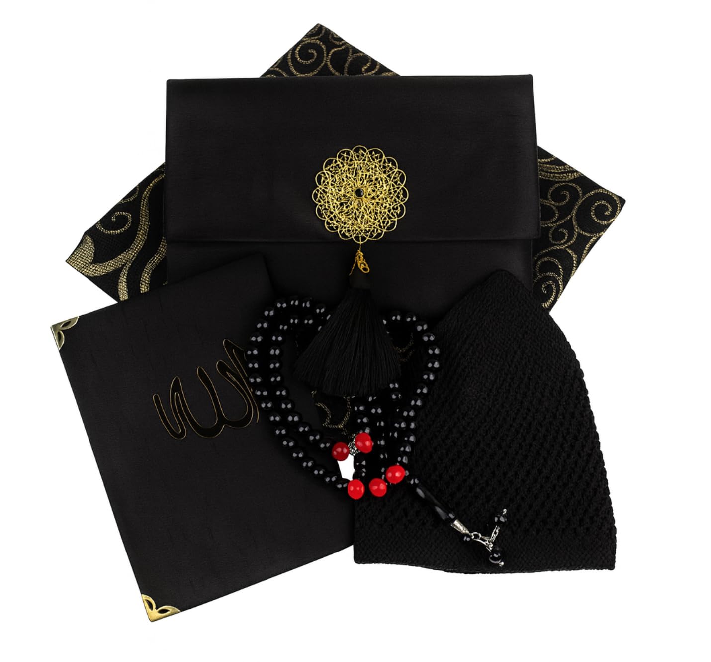 Juego de regalo de oración islámica para hombre, alfombrilla de oración de terciopelo, cuentas Tasbih, libro Yaseen - Elementos esenciales de oración musulmana - Regalo para Ramadán Eid