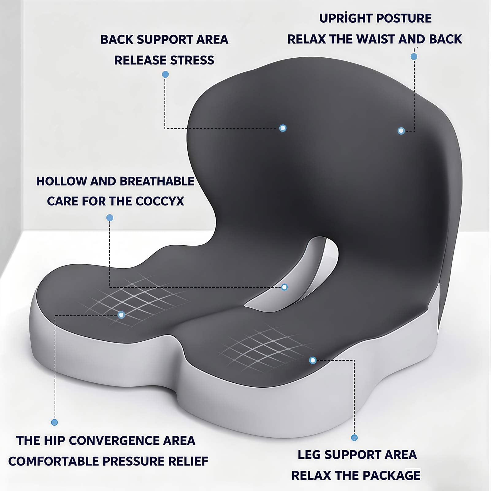 CojíN OrtopéDico, CojíN Asiento, Cojines Asiento ErgonóMicos Integrados Forma L Espuma ViscoeláStica, Soporte Lumbar y Alivio Dolor Coxis, para Sillas Oficina Coche Sillas Ruedas