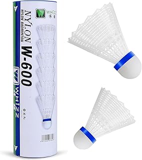 WHiZZ - Volantes de plástico de bádminton de nailon duradero para principiantes y juegos recreativos, color blanco, 6 unidades