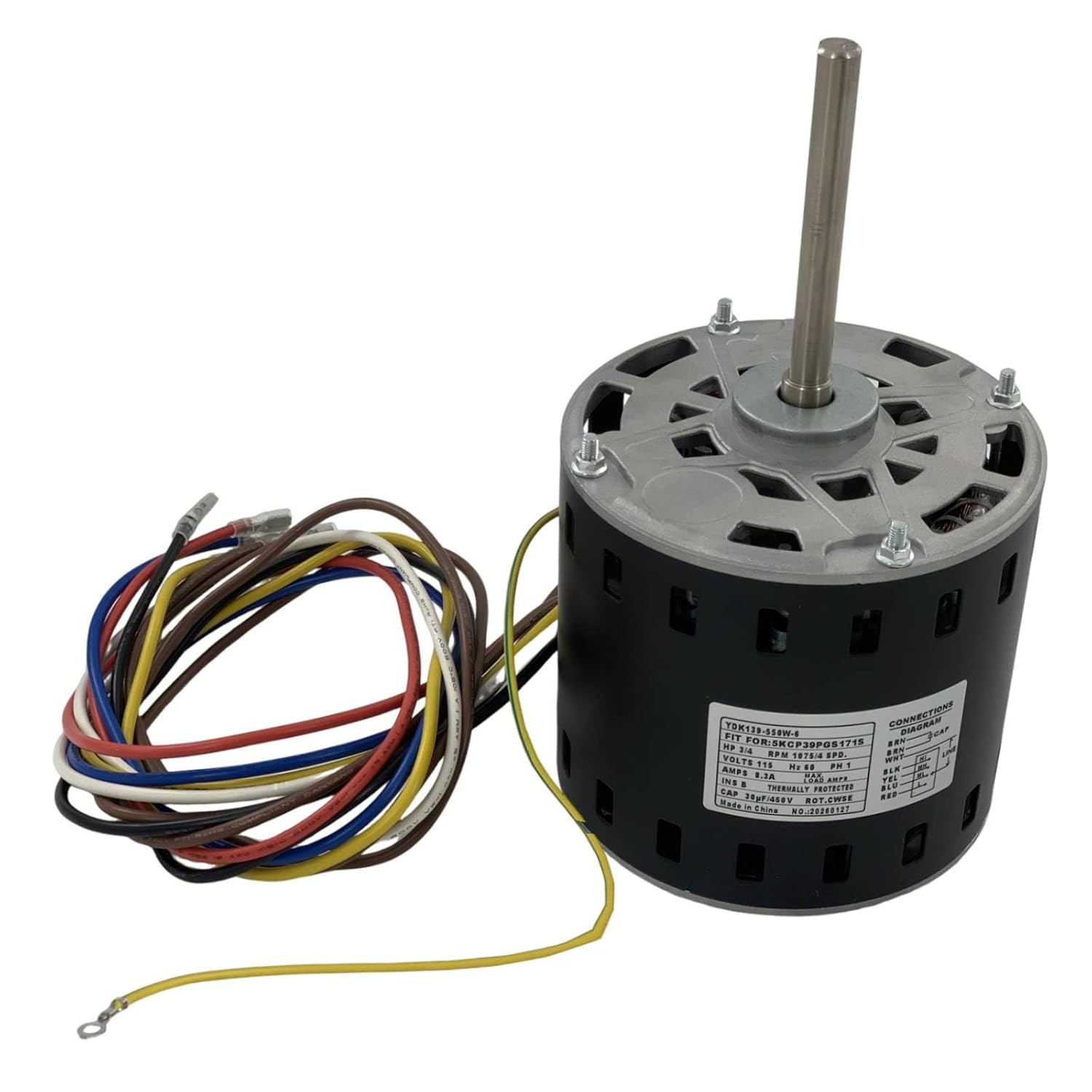 5KCP39PGS171S Furnace Blower Fan Motor 3/4 HP 1075RPM/4SPD 115V 60HZ 8.35A 4-Speeds Compatible with GE Gen-teq Carrier Bryant Payne 5KCP39NGZ205S 45118 HC45AE118A