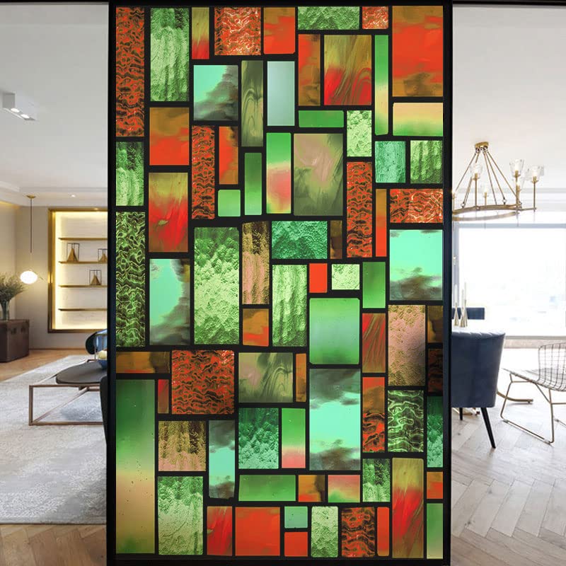 European Church Windows Film Privacy Stained Glass Window Stickers Static Cling Decorative Frosted Window Films UV Blocking Muted Colors Window Coverings (N,90x200cm WxH) — image 1