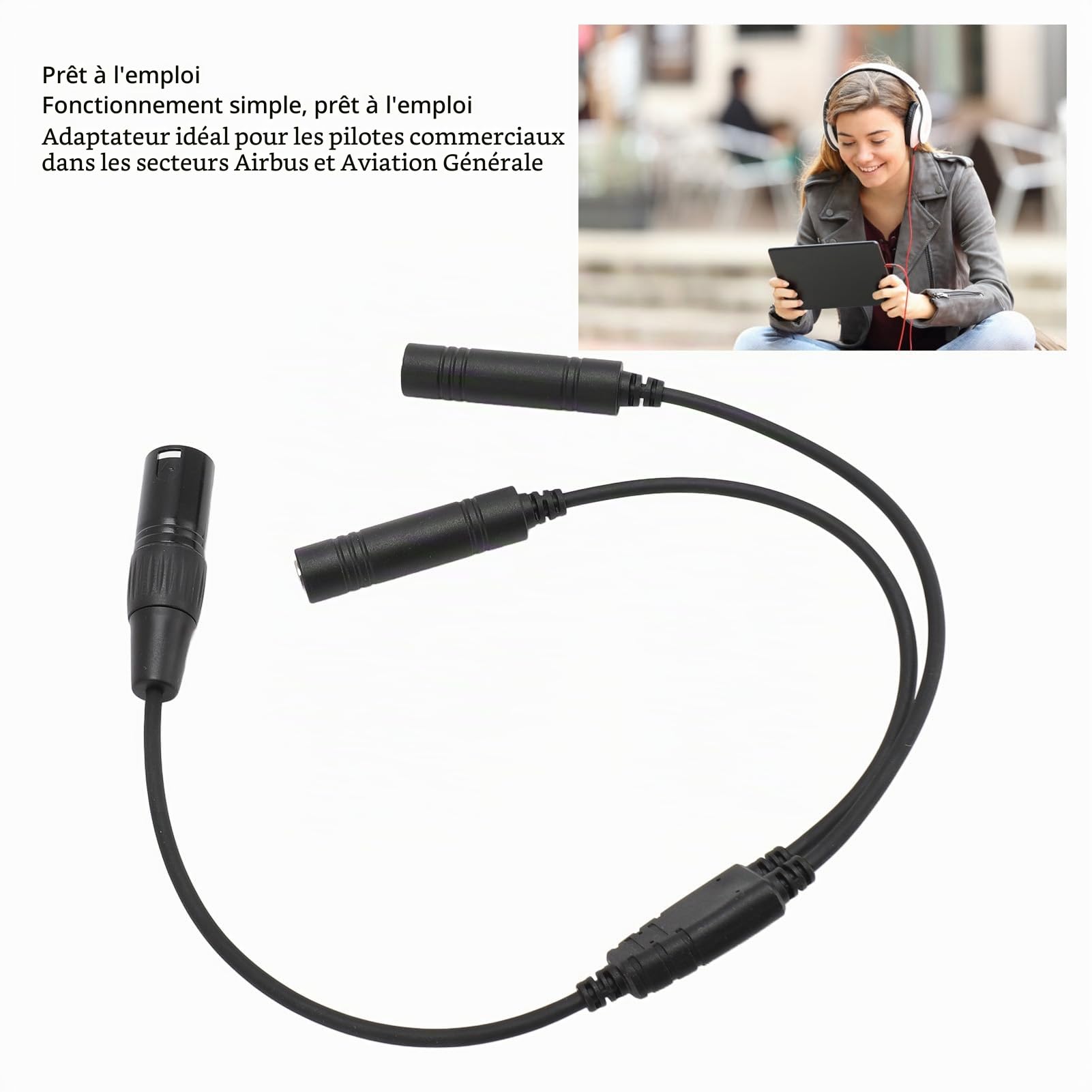GA Adaptateur Double Prise vers XLR, Connecteur Casque Mâle 5 Broches, Compatible avec la Plupart des Casques d'Aviation