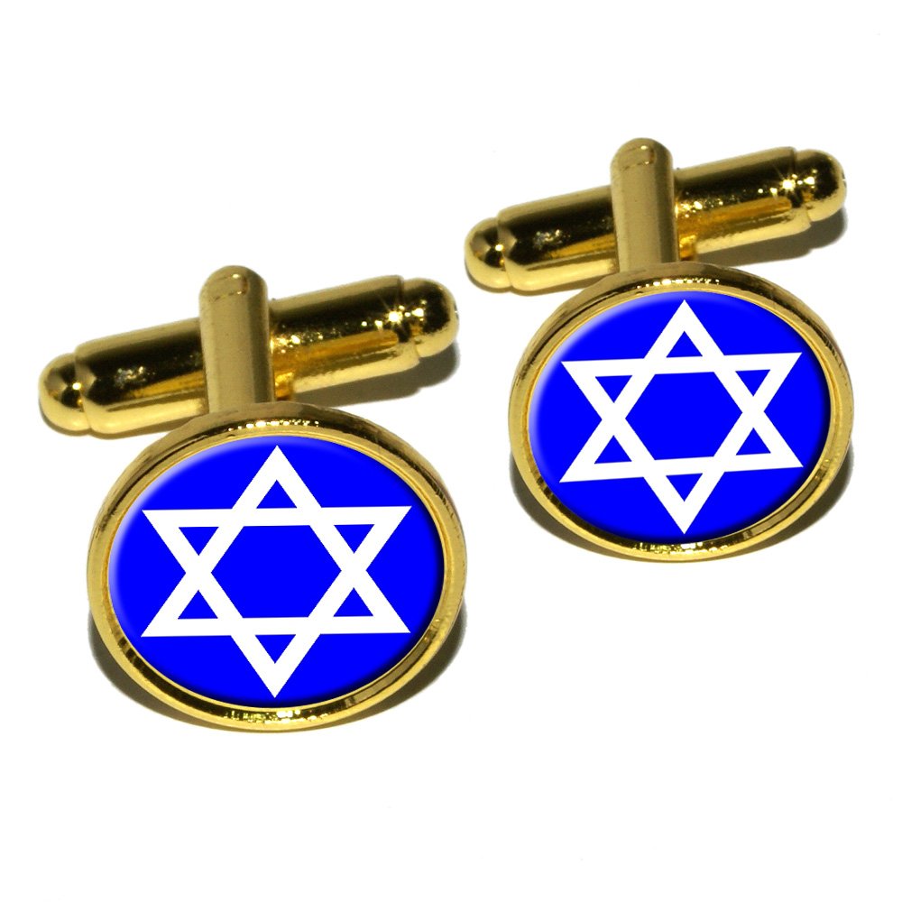 GRAPHICS & MORE Star of David - Shield Jewish Round Cufflink Set - Gold