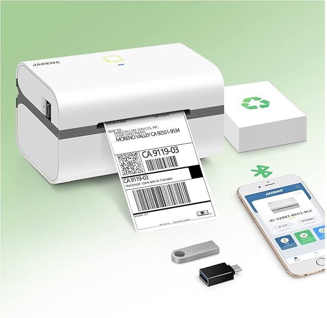 JADENS 3x5 Bluetooth Label Printer, Thermal Label Printer for Shipping Packages, Label Maker Machine, Support Windows, Mac, Chromebook, iOS, Android, Compatible with Amazon, Royal Mail, Ebay, Etsy
