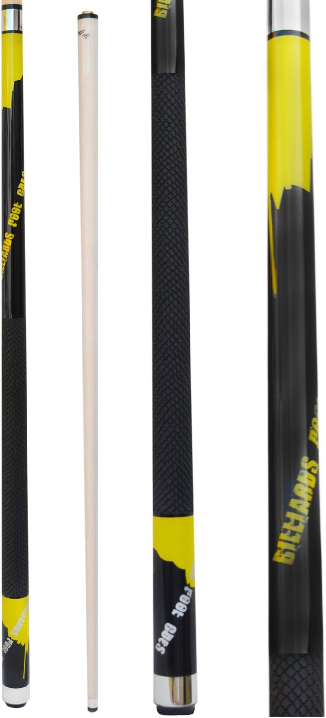 Champion Spider Yellow Billiards Maple Pool Cue Stick 19 oz, Black Pool Cue Case, Champion Glove