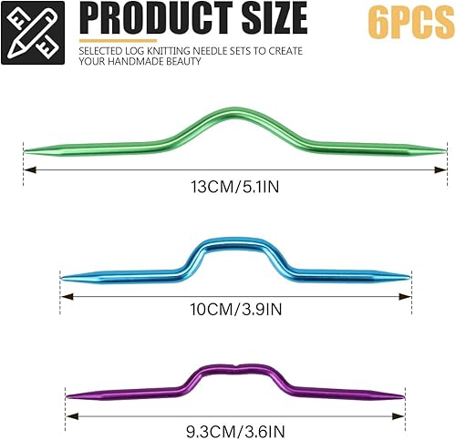 Miniatura 2 de UPIQNG 6 agujas torcidas de aluminio, agujas curvas, gancho de ganchillo torcido, soportes para puntada de aguja torcida, herramienta de tejer a