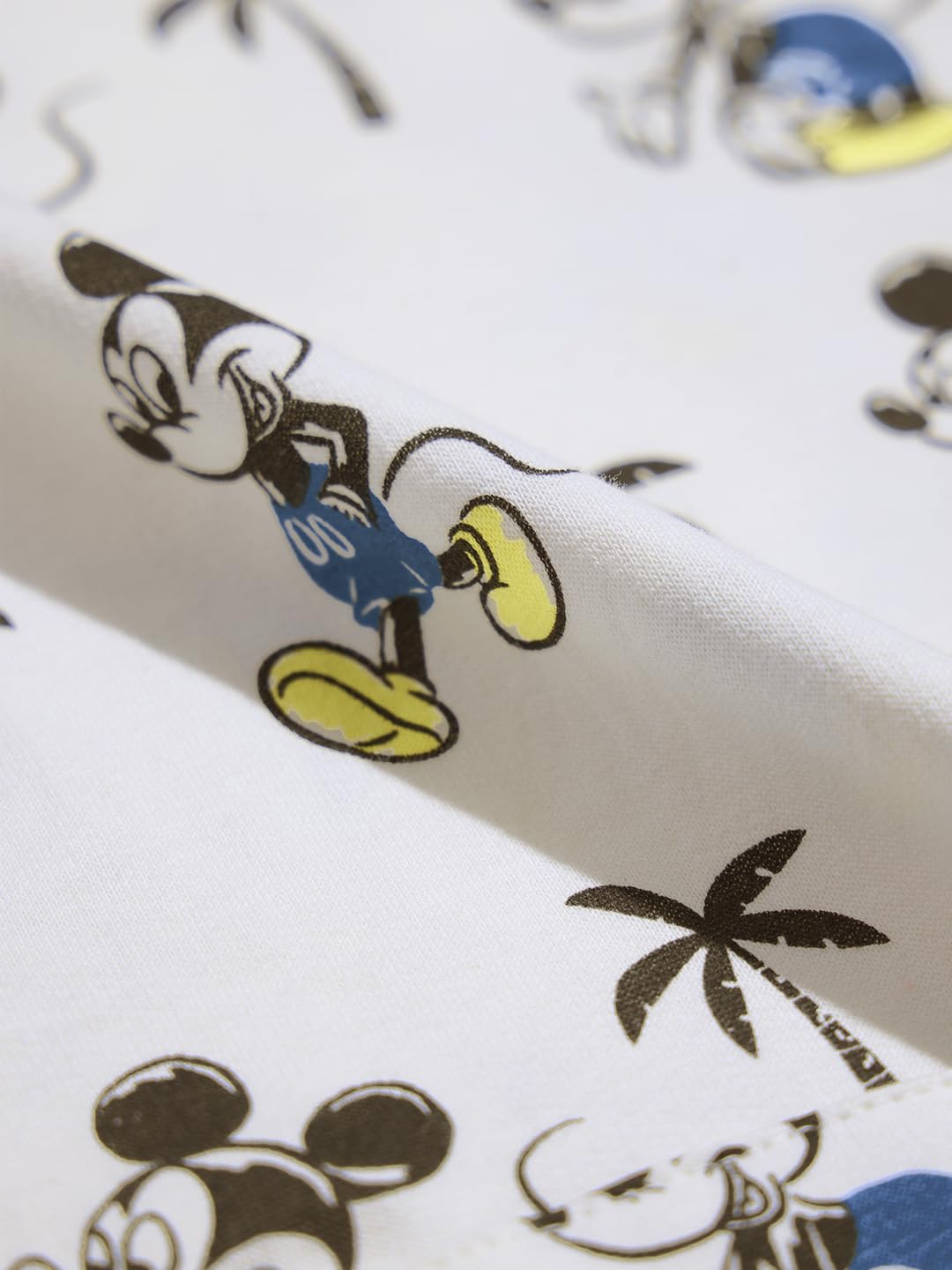 The Souled Store Mickey Mouse Beach Vibes Niños Manga Corta Blanco Allover Impreso Algodón Camisetas con Capucha