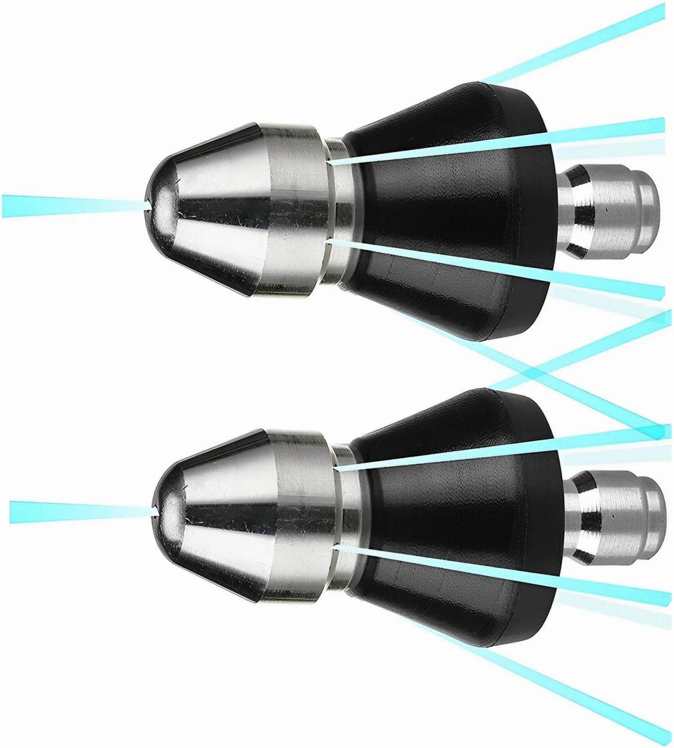 FULLIKES Sewer Cleaning Tool High-Pressure Nozzle, 2 Pack Sewer Jetter Kit for Pressure Washer, Stainless Steel, 1 Front Jet and 6 Rear Jets Sewer Jetter Nozzle with 1/4" Quick Connector, 5000Psi