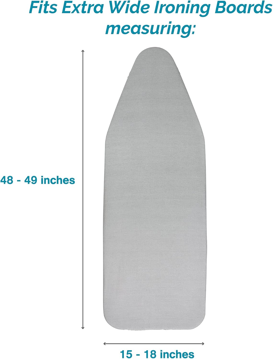 Polder Extra Wide Ironing Board Cover, Stain Resistant, Water Repellent, 48-49 x 15-18 Inch, 100% Cotton Cover with 4mm Pad and Bungee Cord Binding, Metallic Silver