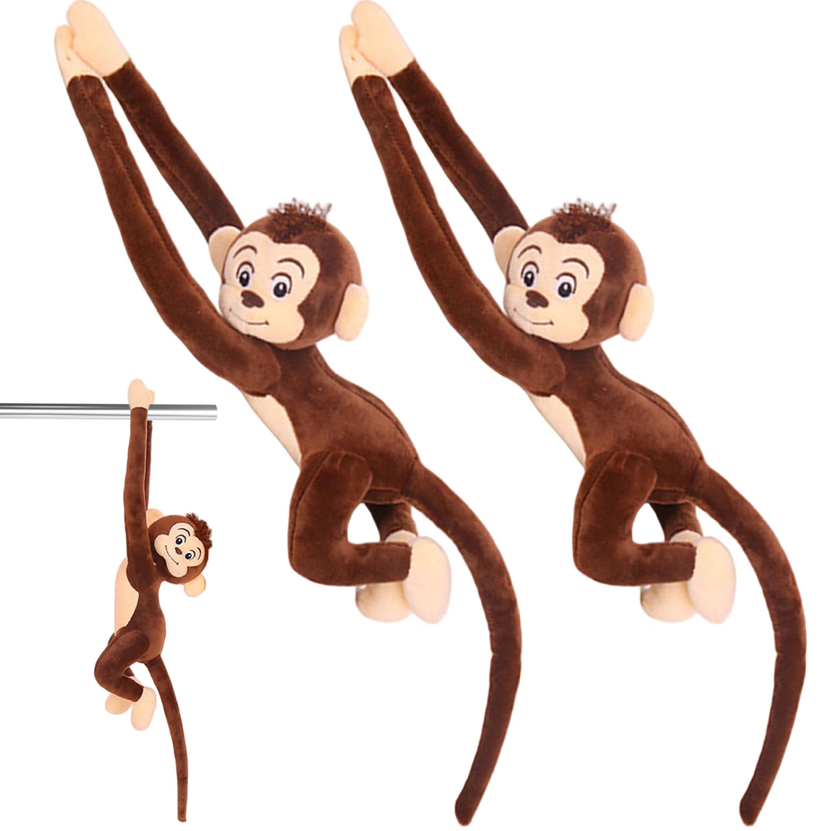 Hilai 2PCS Monkey Plush 27.6 inch Realistic Monkey Stuffed Animal with Cute Expression, Long Tail & Long Arm Hanging Interactive Stuffed Toy for Home, Office