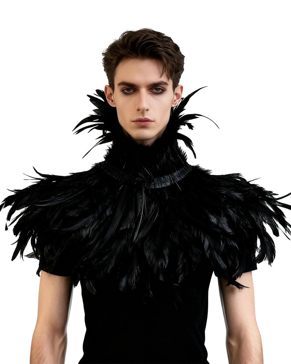 Gothic Black Feather Shrug Cape Shawl Halloween Costume for Men