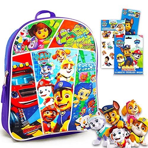 Nick Shop Paw Patrol and Friends Mini Backpack Toddler Preschool Bundle with 11inch Mini Backpack Featuring Paw Patrol, Bubble Guppies, Blaze, Dora, TMNT, with Stickers Paw Patrol Preschool Backpack