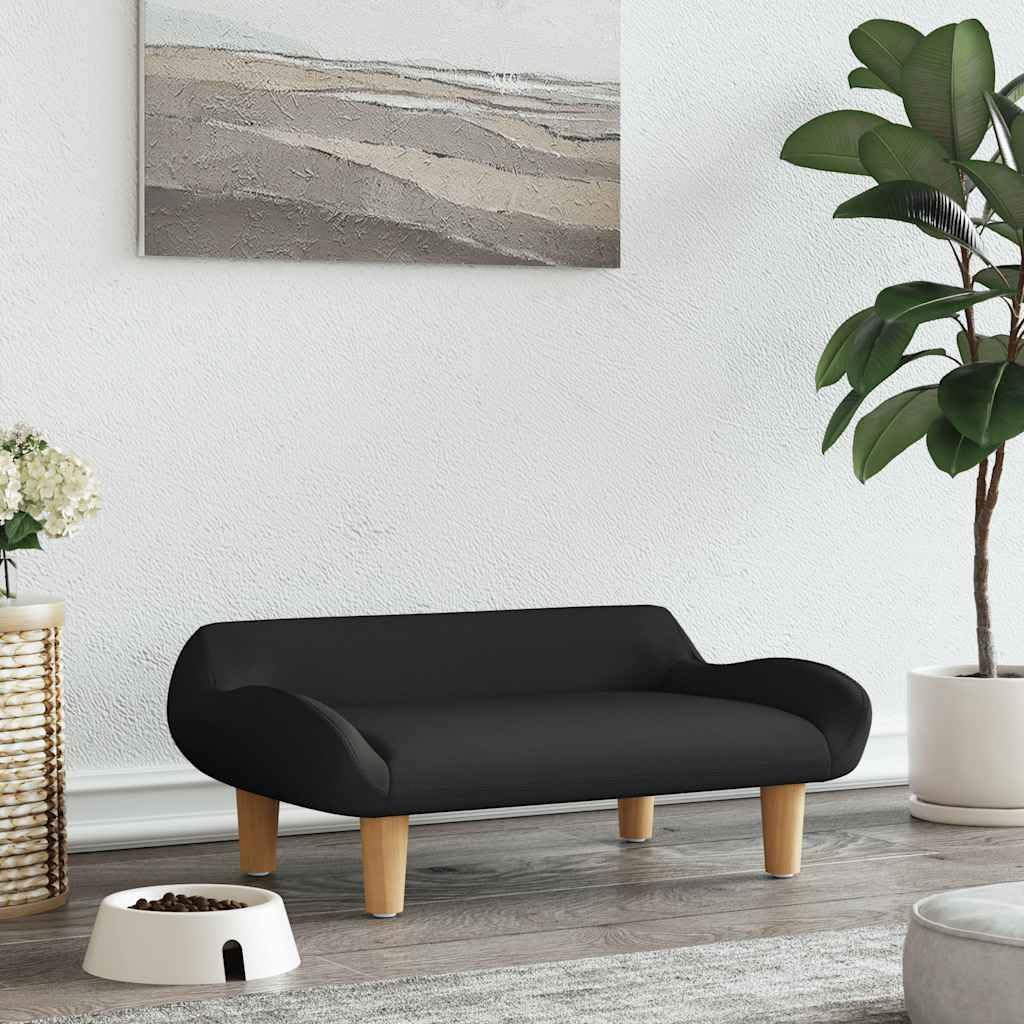 Cómoda cama para perros para salón con patas de madera maciza, sofá para perros de tela y espuma en negro, 70 x 40 x 24 cm