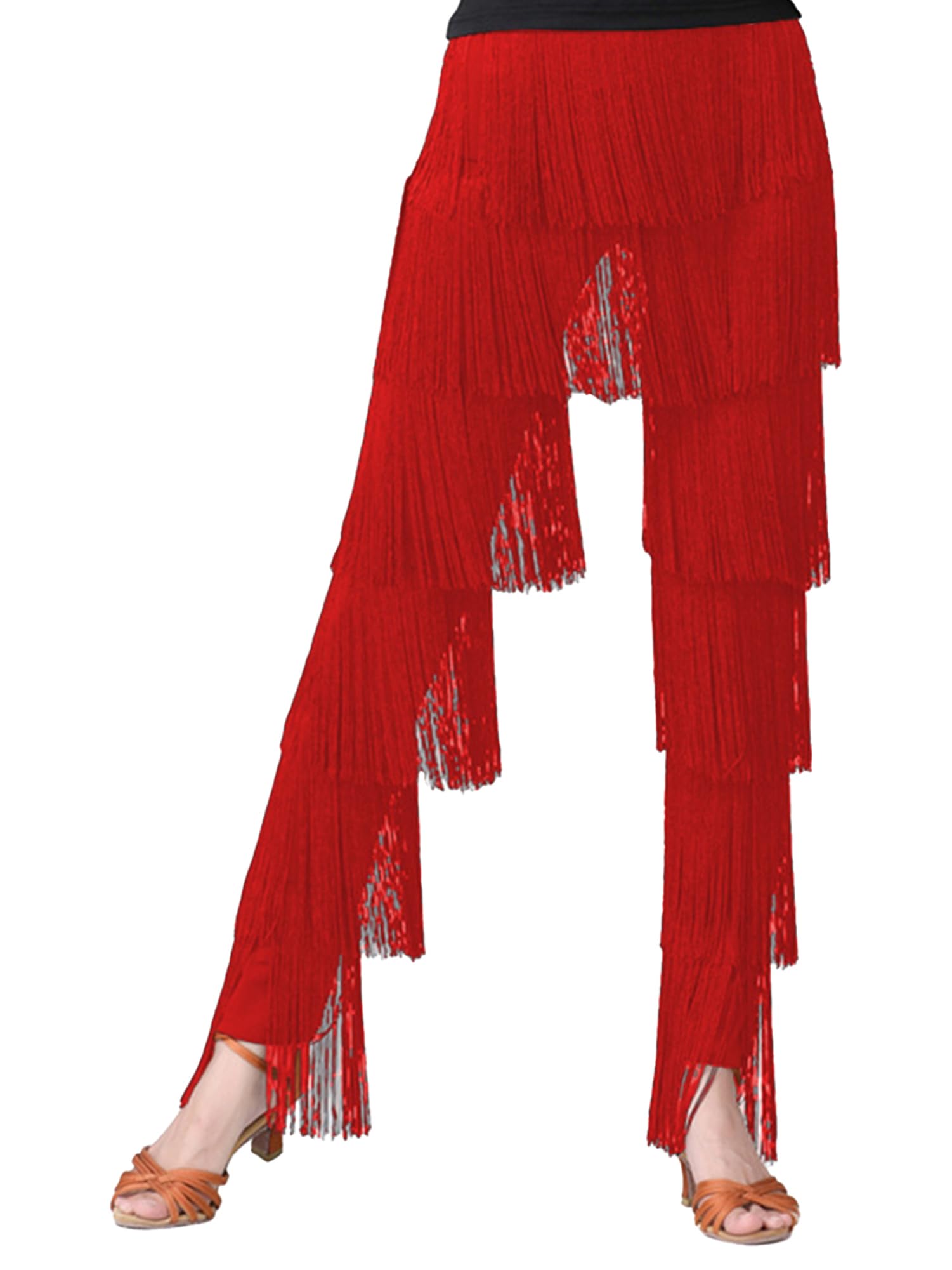 IEFIEL Pantalones de Baile Latino para Mujer con Borlas Elástica Adulto Profesional Ropa de Baile Rumba Tango Salsa Cha cha Samba S-XXL