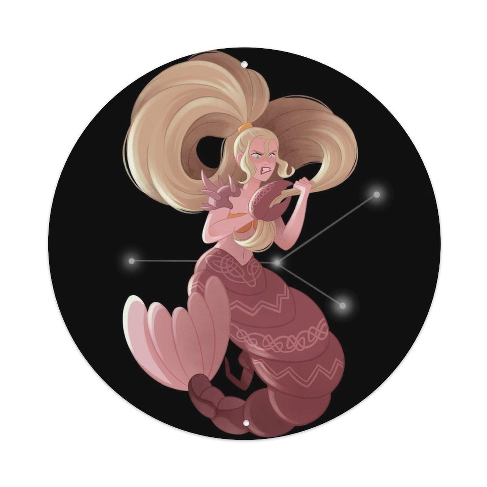 Mermaid Constellations Poster Cancer Vintage Metal Tin Sign Plaque Wall Decor for Cafe, Club, Garden Round Metal Poster 8x8Inch