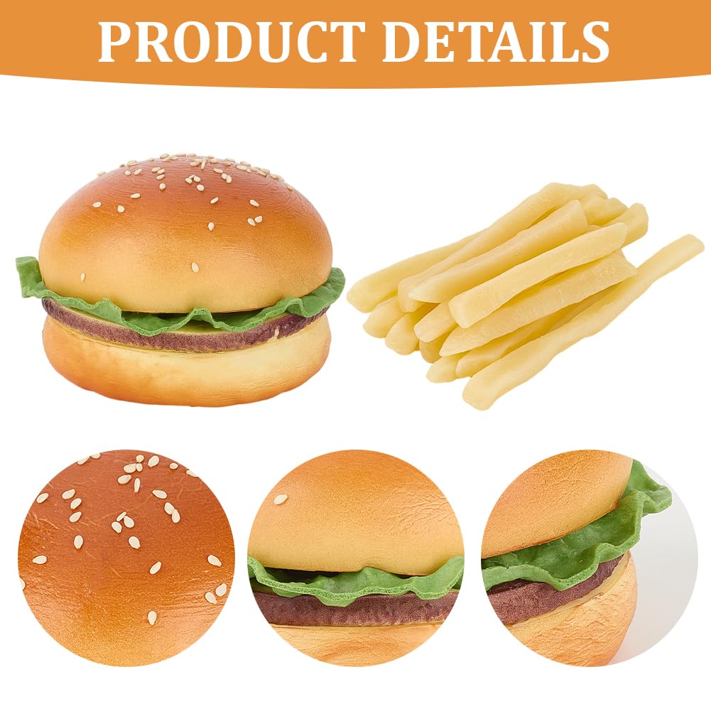 CREATCABIN Hamburger Artificiale 12 Patatine Fritte Artificiali Finto Hamburger Modello Cibo Finto Realistico Set Oggetti Scena Realistici per La Decorazione Feste Casa Cucina Negozio Cibo Finto