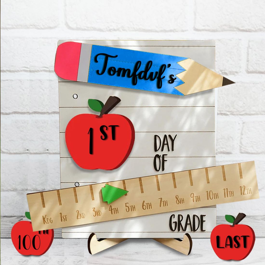 Custom First Day Of School Sign - Wooden Ruler Photo Prop For Pre-K Through 12th Grade With Name