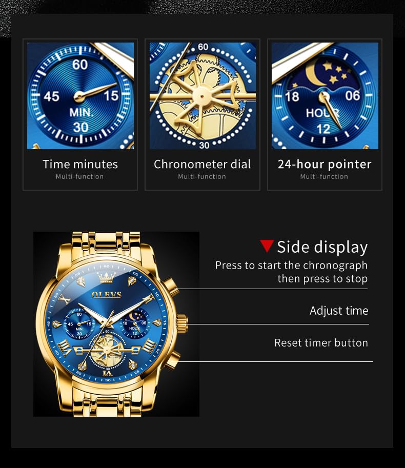 Image of OLEVS Mens Watches Luxury Diamond Calendar Stainless Steel Male Watches Business Dress Waterproof Luminous Fashion Watch for Men