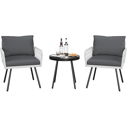 GarveeLife 3-Piece Patio Furniture Set, Outdoor All-Weather Wicker Furniture with Coffee Table, Patio Conversation Sets with Cushions for Balcony, Garden, Sunroom, Porch