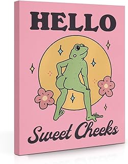Self Love Pink Canvas Wall Art Framed Art Framed Funny Frog Girls Room Decor Wall Decor Frog Poster Artwork Canvas Prints for Home Girly Dorm Room Girls Washroom Bathroom Decorations