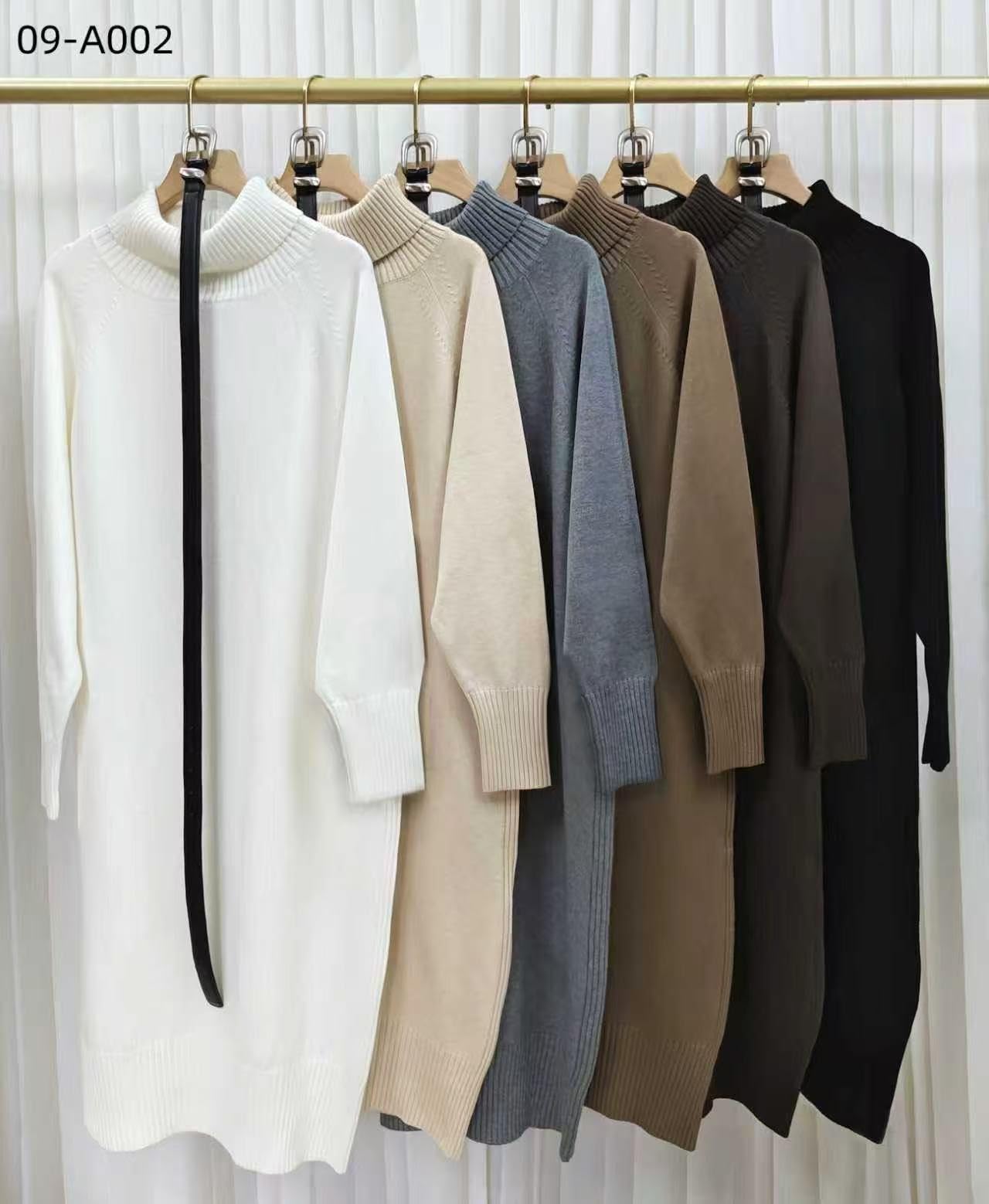 Robe pull pour femme col roulé d'hiver avec ceinture ou cordon | Robe en tricot douce à manches longues | Élégant décontracté | 5 couleurs | S/M - L/XL