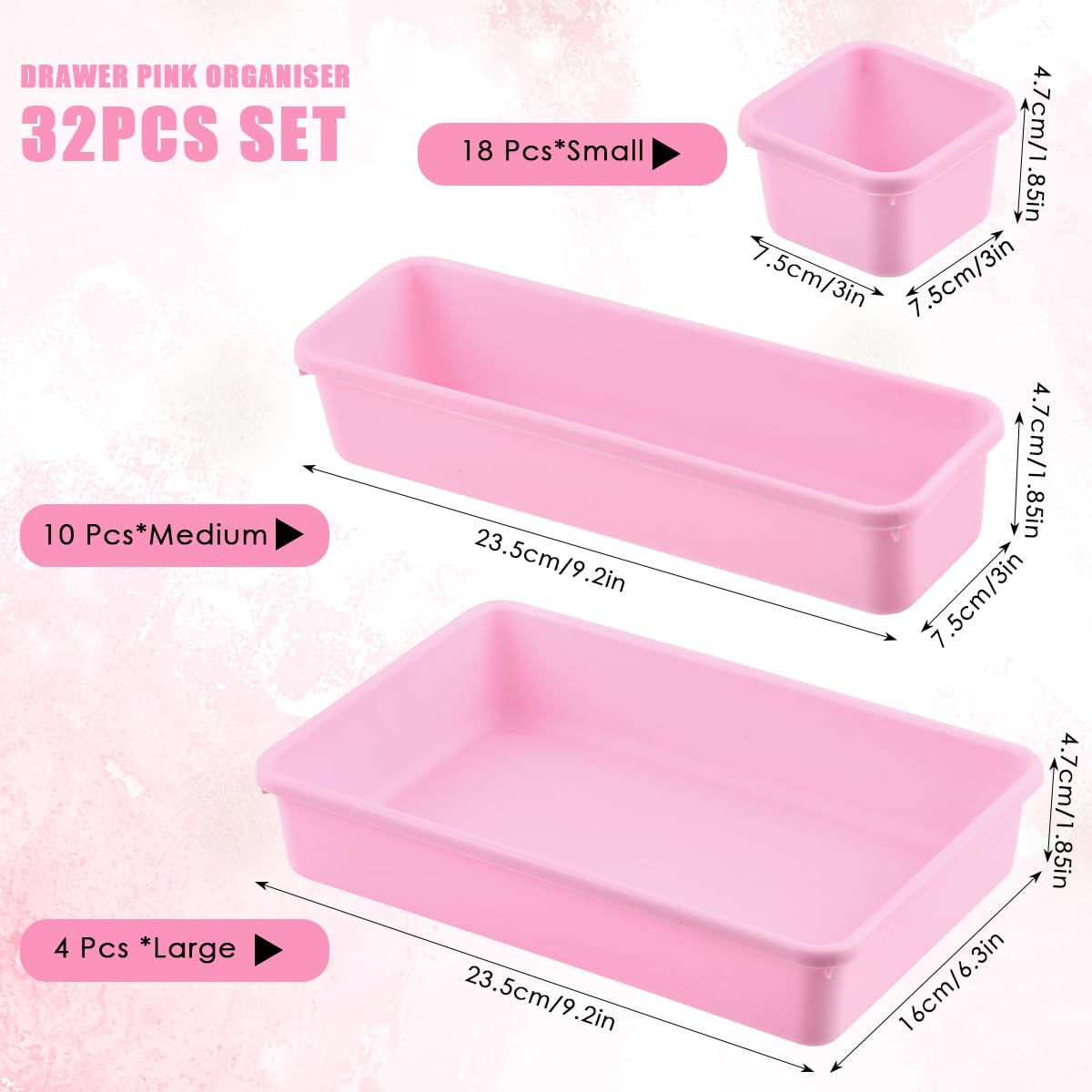 32 organizer rosa, per cassetti, organizer, organizer da toeletta, cassetti per trucco, cucina, bagno, ufficio, organizer impilabile