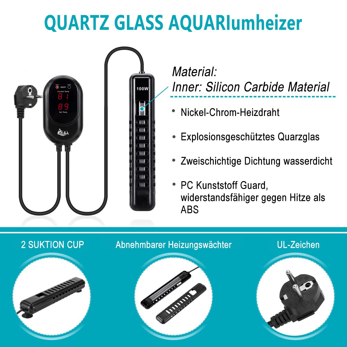 Riscaldatore Acquario 100W Sommergibile - Termostato Regolabile Per Pesci, Per Vasche 50L-120L - Foto 8