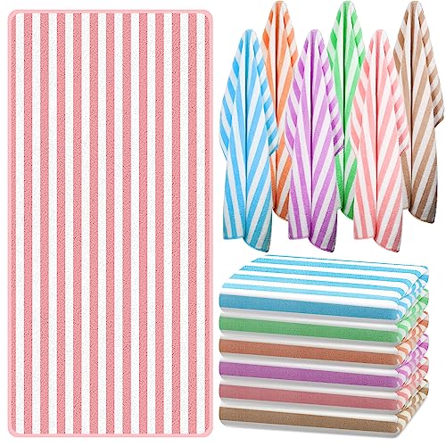 Preboun 24 Pcs Striped Beach Towels Bulk Oversized Pool Quick to Dry Bath Striped Towel for Hotel Spa Hot Tub Bath and Swim Summer 28 x 60 Inches (Multicolored)