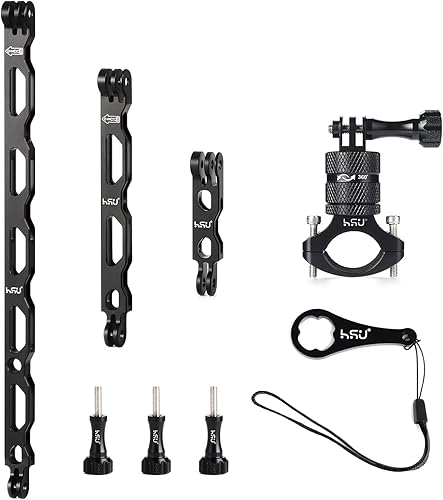 HSU Kit de montaje de manillar de bicicleta de aluminio y brazo de extensión para cámaras de acción
