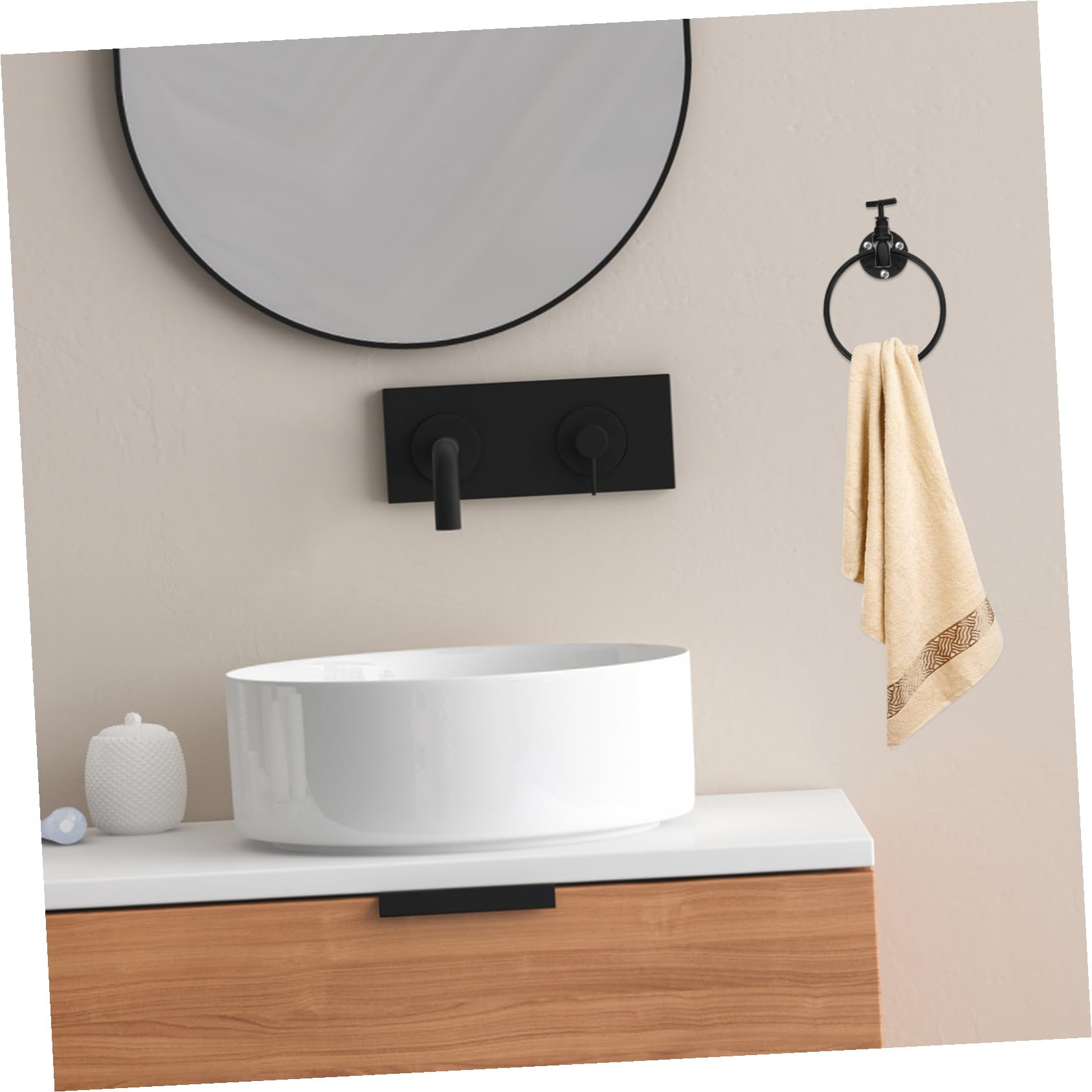 Ciieeo Portasciugamani da Parete Anello Portasciugamani Nero in Ferro per Bagno Cucina Accessori da Bagno