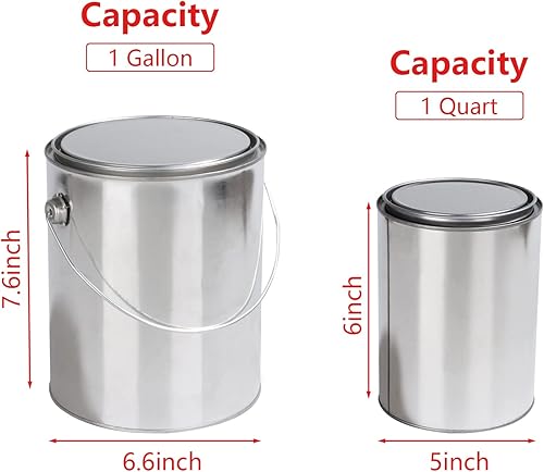 Miniatura 2 de QTLCOHD Paquete de 4 latas de pintura vacías con tapas, lata de pintura de 1 galón con tapas y asas + lata de pintura de 2 cuartos de galón con