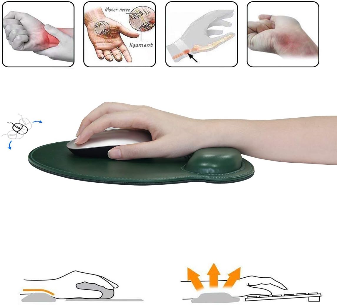 RICHEN Ergonomic PU Leather Keyboard Wrist Rest and Mouse Pad with Wrist Support, Memory Foam Set for Computer/Laptop,Gaming and Office, Comfortable for Easy Typing & Pain Relief (Dark Green)
