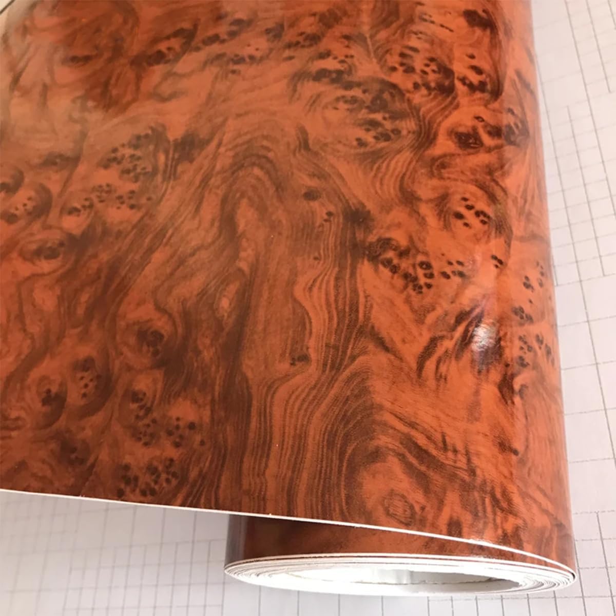 Wood Grain Car Wrap Vinyl Film, 19.68" × 78.74" High Glossy Self Adhesive Air Release Bubble Free PVC Car Sticker Roll for Vehicle Interior Decoration, Dark Brown