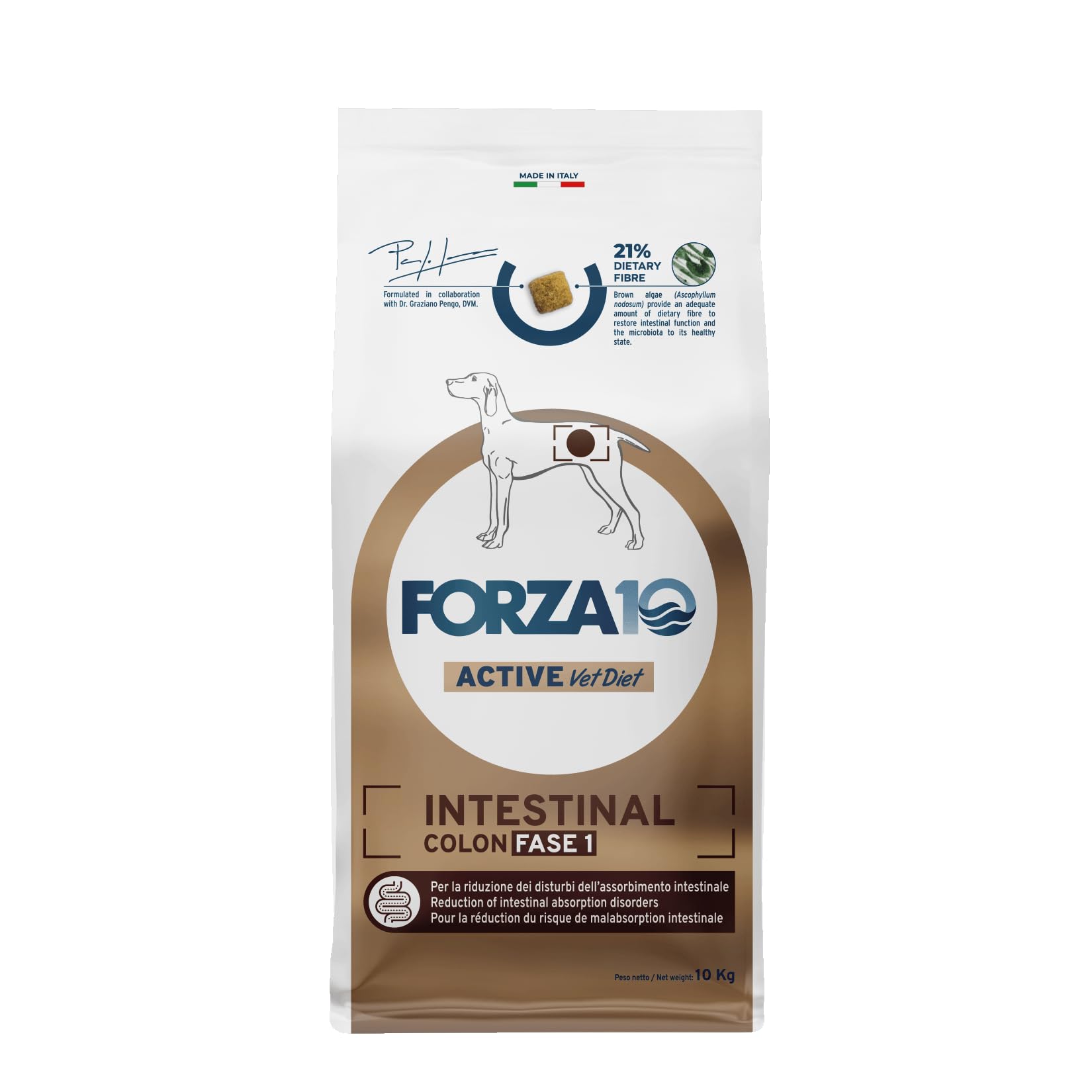 FORZA10 Dog Active Intestinal Colon FASE 1 | Agnello e Sorgo | Alimento Dietetico per Sensibilità Intestinale | Cibo Secco per Cani | Sacco da 10 Kg