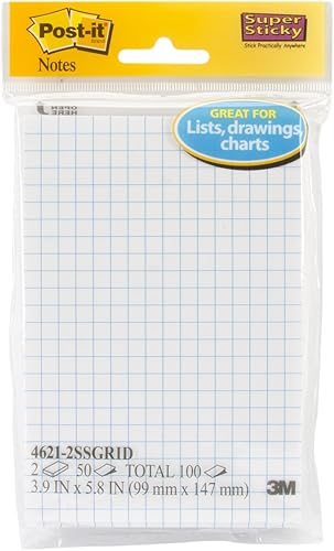 Notas súper adhesivas Post-It sobre papel cuadriculado