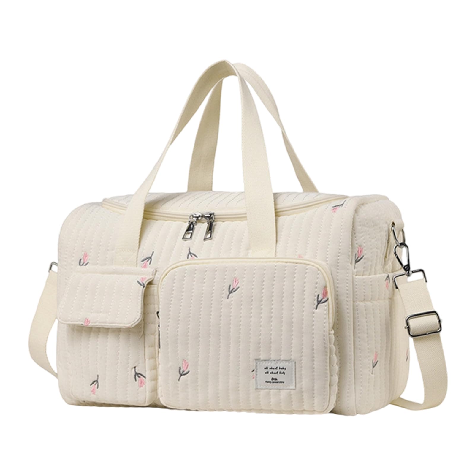 Bolsa de almacenamiento con patrón bordado para pañales para mamá, bolsa cruzada con múltiples compartimentos, gran capacidad de transporte