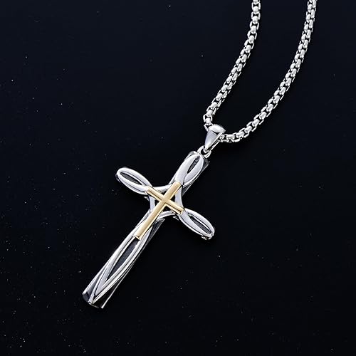 Miniatura 4 de Collar de cruz para hombres y mujeres, plata de ley 925 celta, crucifijo, clavogancho de pez, colgante de cruz con cadena de acero inoxidable,