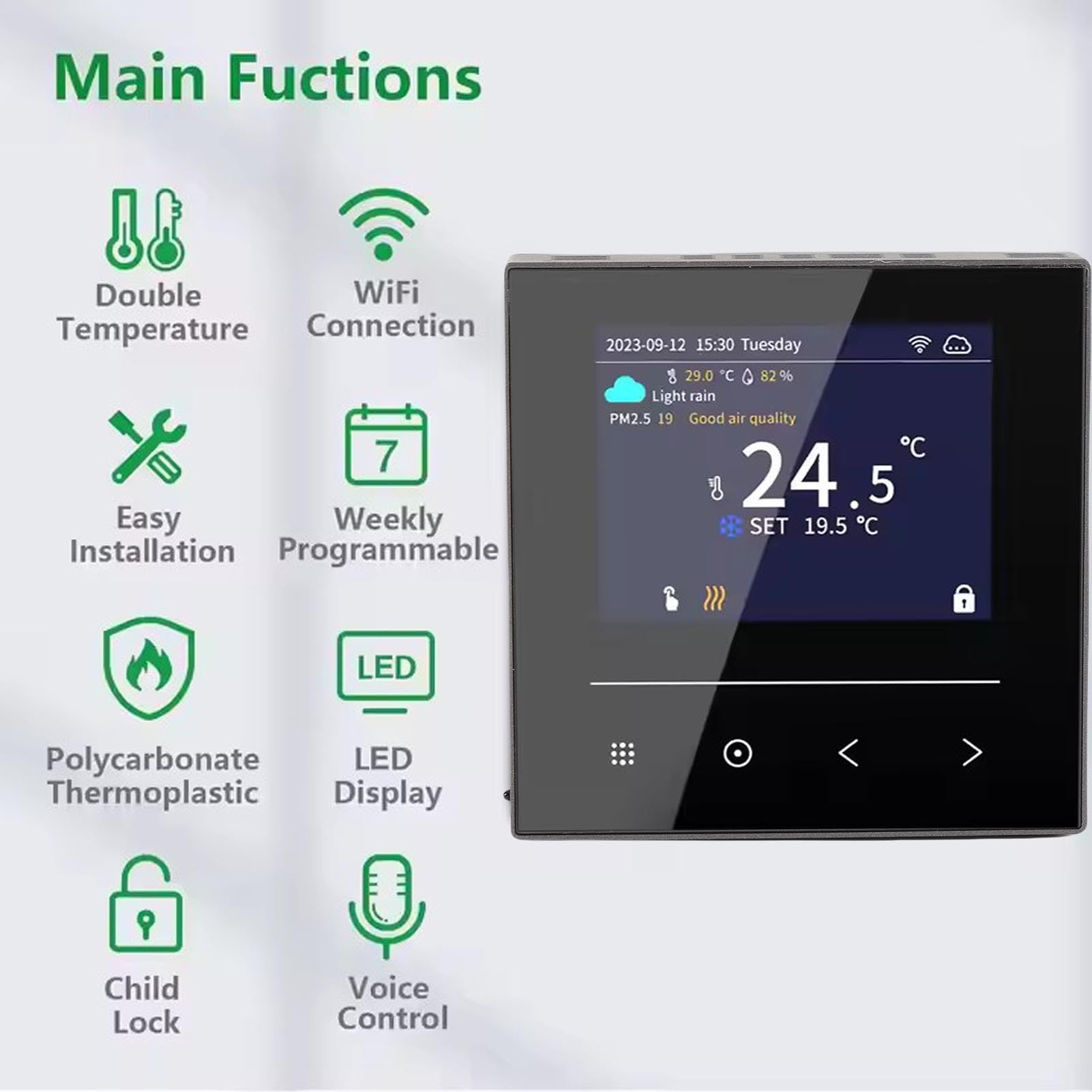 Termostati WiFi, Schermo LCD a Colori Nessun Cavo C Richiesto Controllo Vocale Termostati Intelligenti per la Casa, Termostato Digitale con Controllo APP Mobile per Home Office Hotel