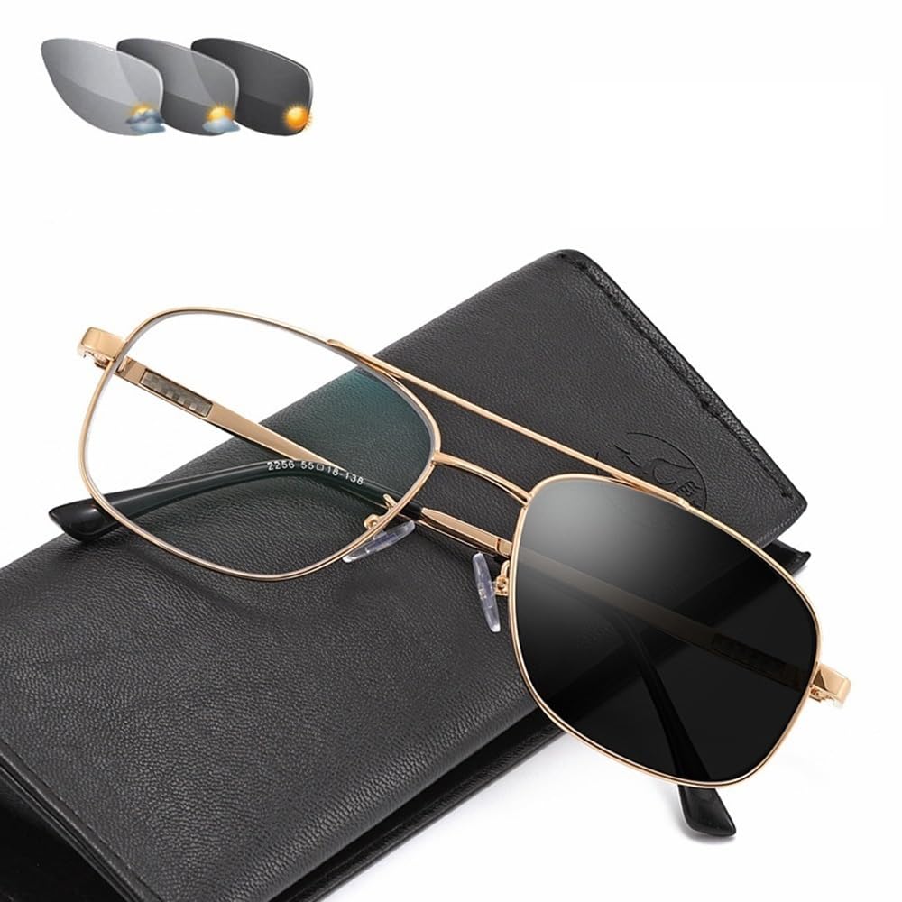 GSKDZG Men Photochromic Bifocal Reading Glasses Aviator Sunglasses Stylish Large Frame Readers Progressive Presbyopic Glasses(Gold,+2.0)